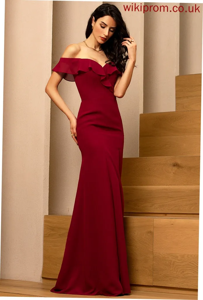 CascadingRuffles Off-the-Shoulder Floor-Length Embellishment Silhouette Fabric SplitFront Sheath/Column Length Neckline Aurora Scoop Bridesmaid Dresses