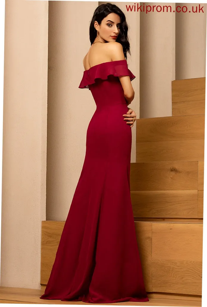 CascadingRuffles Off-the-Shoulder Floor-Length Embellishment Silhouette Fabric SplitFront Sheath/Column Length Neckline Aurora Scoop Bridesmaid Dresses