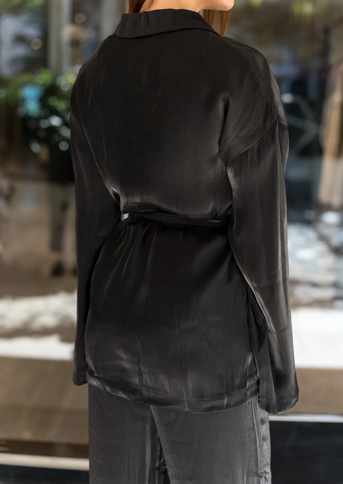 Cassandra Organza Blazer & Pants Suit Set - Black