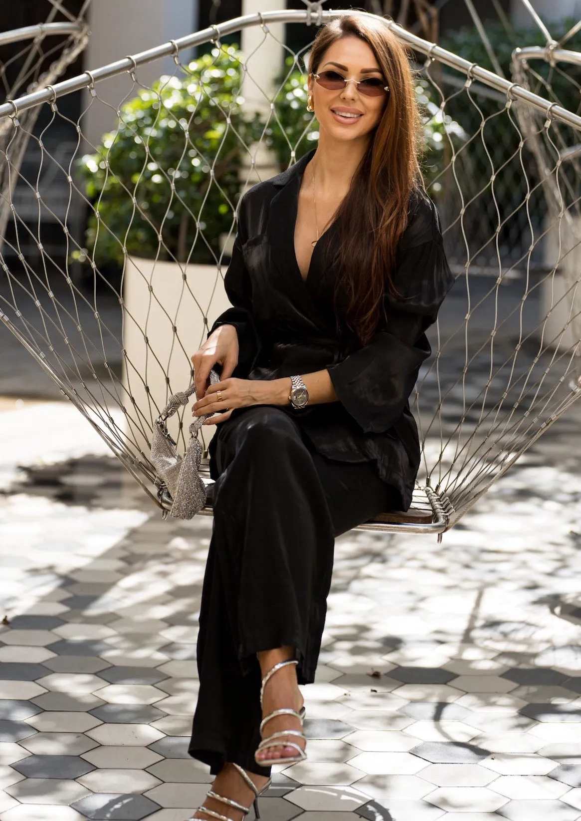 Cassandra Organza Blazer & Pants Suit Set - Black