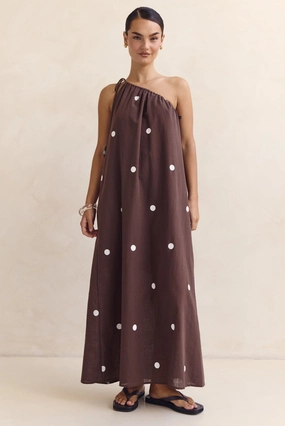 Cassian Maxi Dress (Chocolate) Bold Design Long Lines