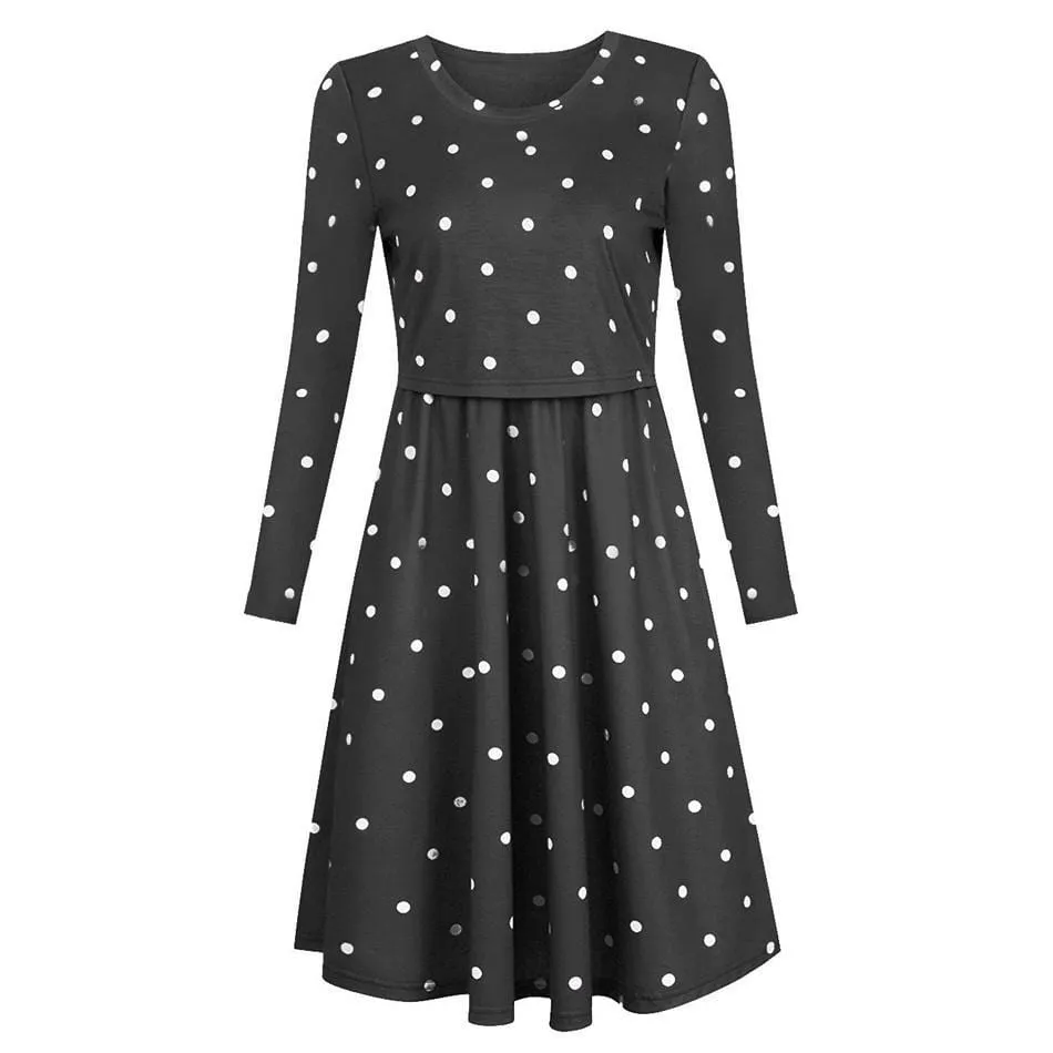 Casual Dotted Long-sleeve Nursing Dress