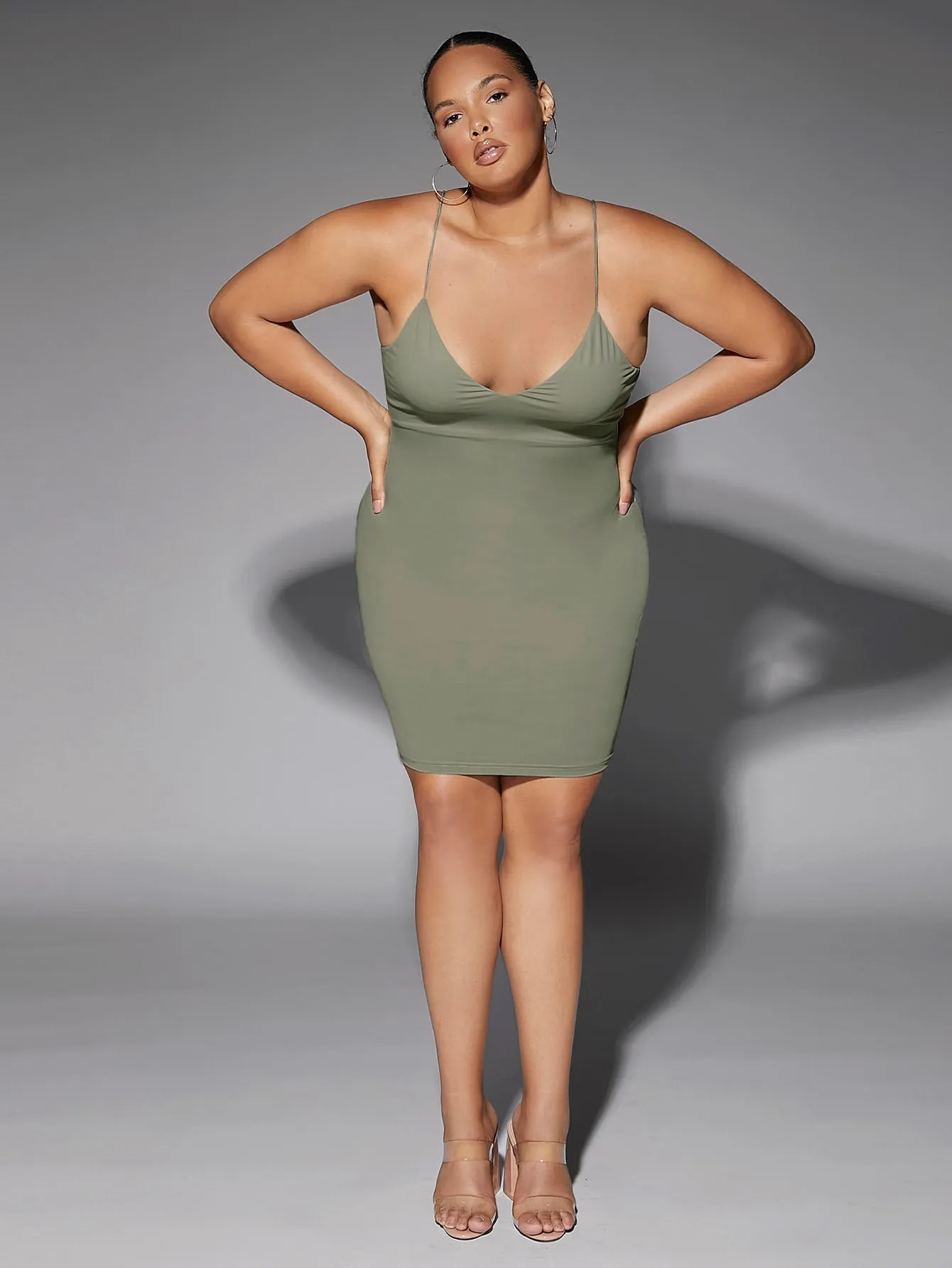 Casual Plain Sleeveless Spaghetti Strap Pencil Natural Short Plus Size Dress