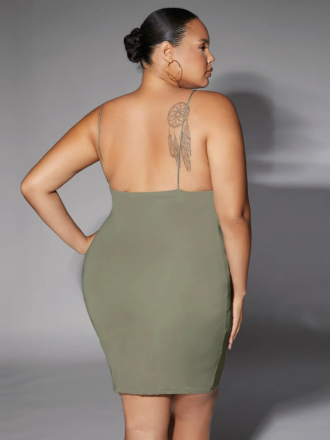 Casual Plain Sleeveless Spaghetti Strap Pencil Natural Short Plus Size Dress