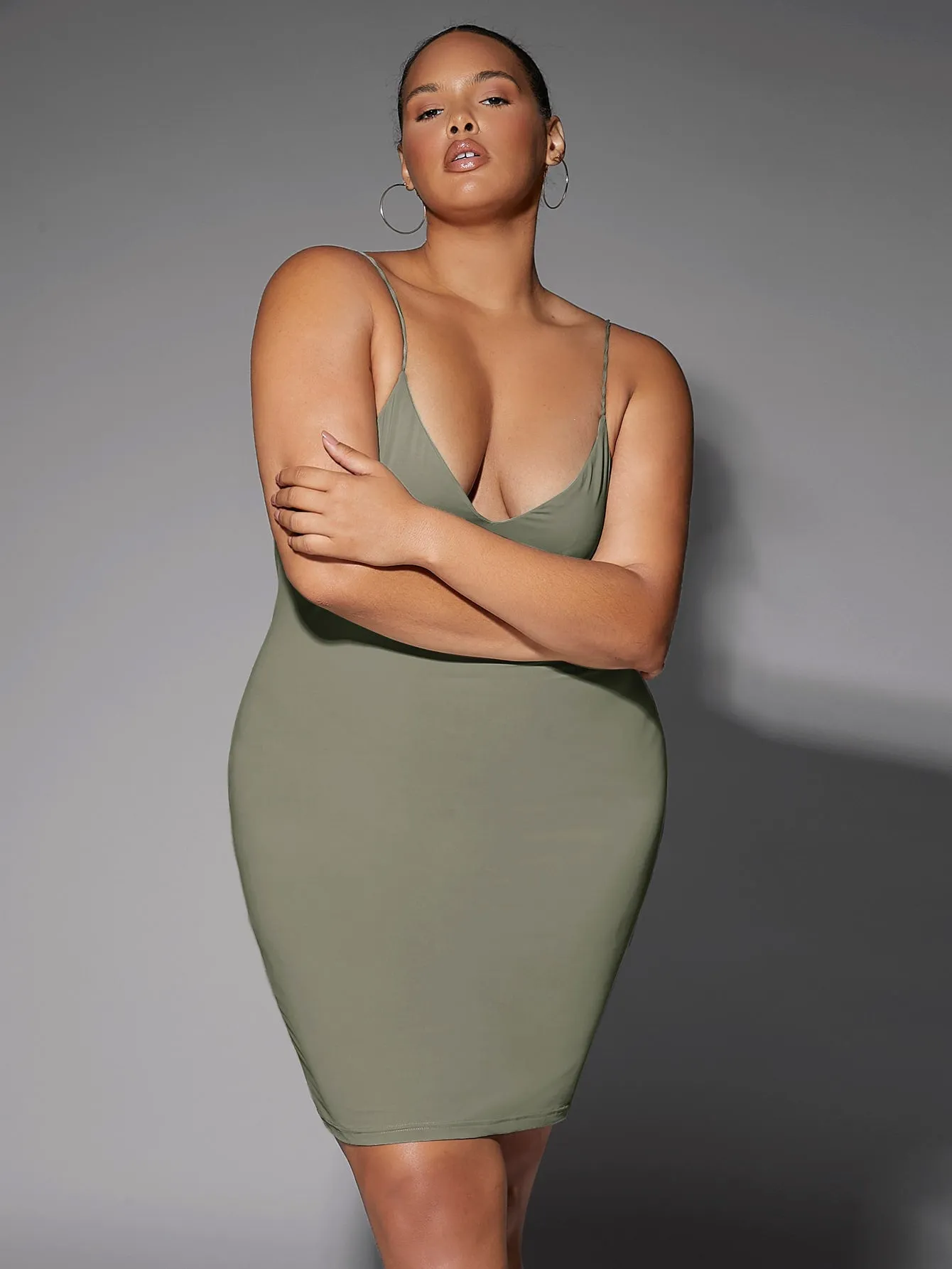 Casual Plain Sleeveless Spaghetti Strap Pencil Natural Short Plus Size Dress