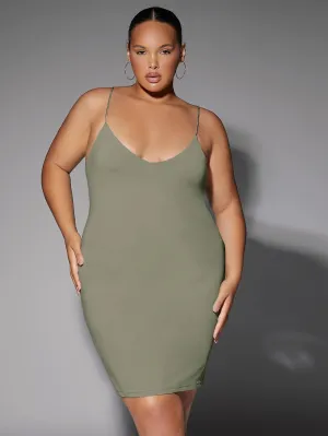 Casual Plain Sleeveless Spaghetti Strap Pencil Natural Short Plus Size Dress