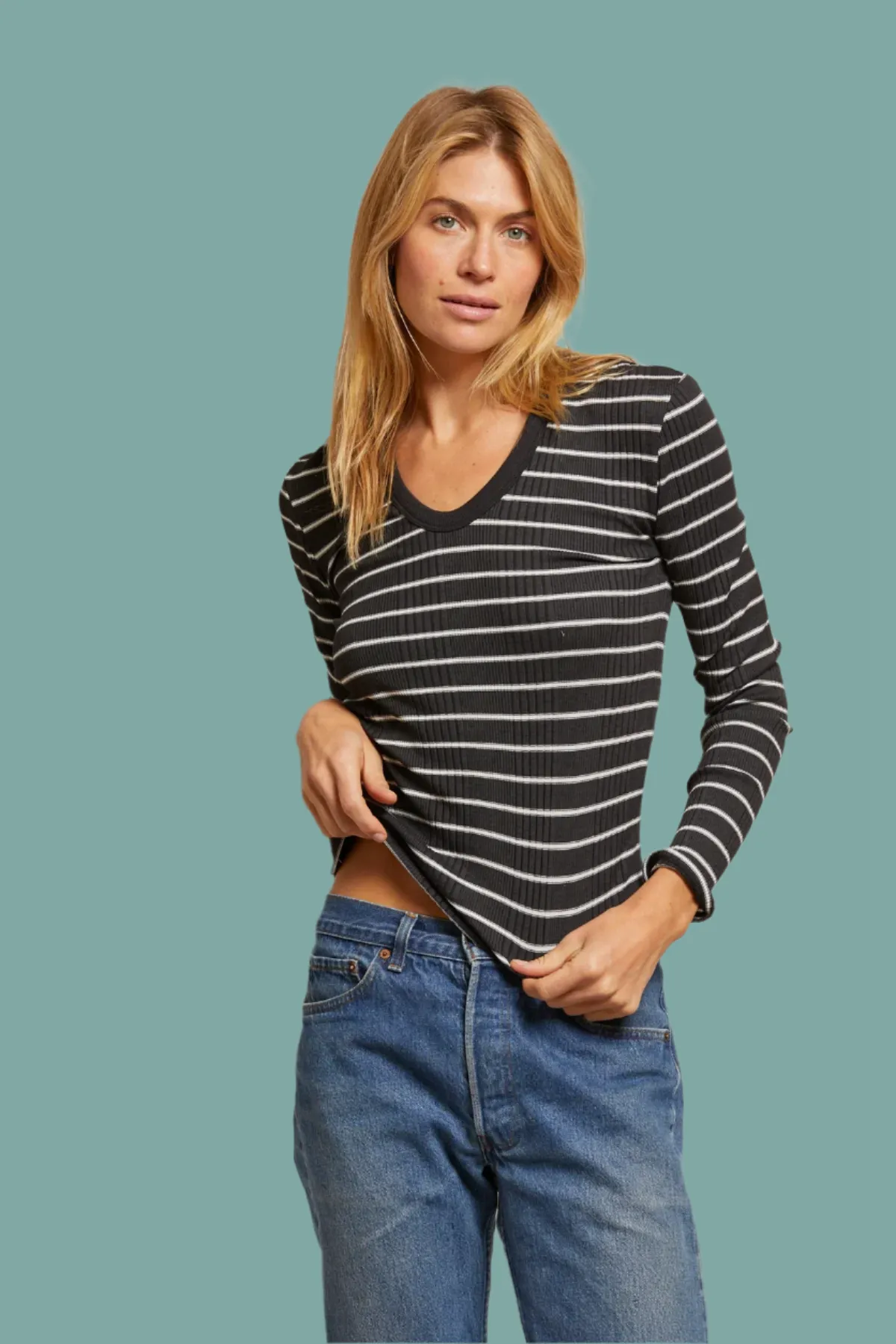 Robyn Long Sleeve Tee Contrast Stitch Detail
