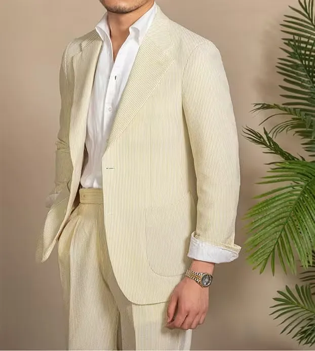 Casual Summer Lightweight Seersucker Suit Shorts Mens Set