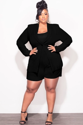 Sporty Function Final Sale Plus Size 2pc Shorts Suit in Black