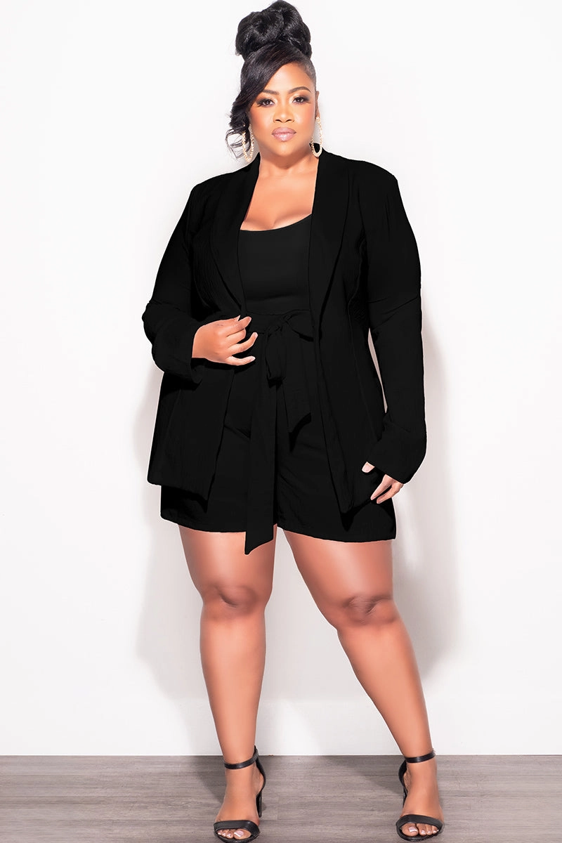 Final Sale Plus Size 2pc Shorts Suit in Black Carbon Infused Fabric