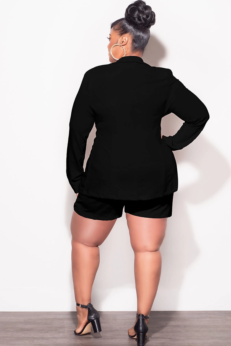 Final Sale Plus Size 2pc Shorts Suit in Black High Density Weave High Quality Material