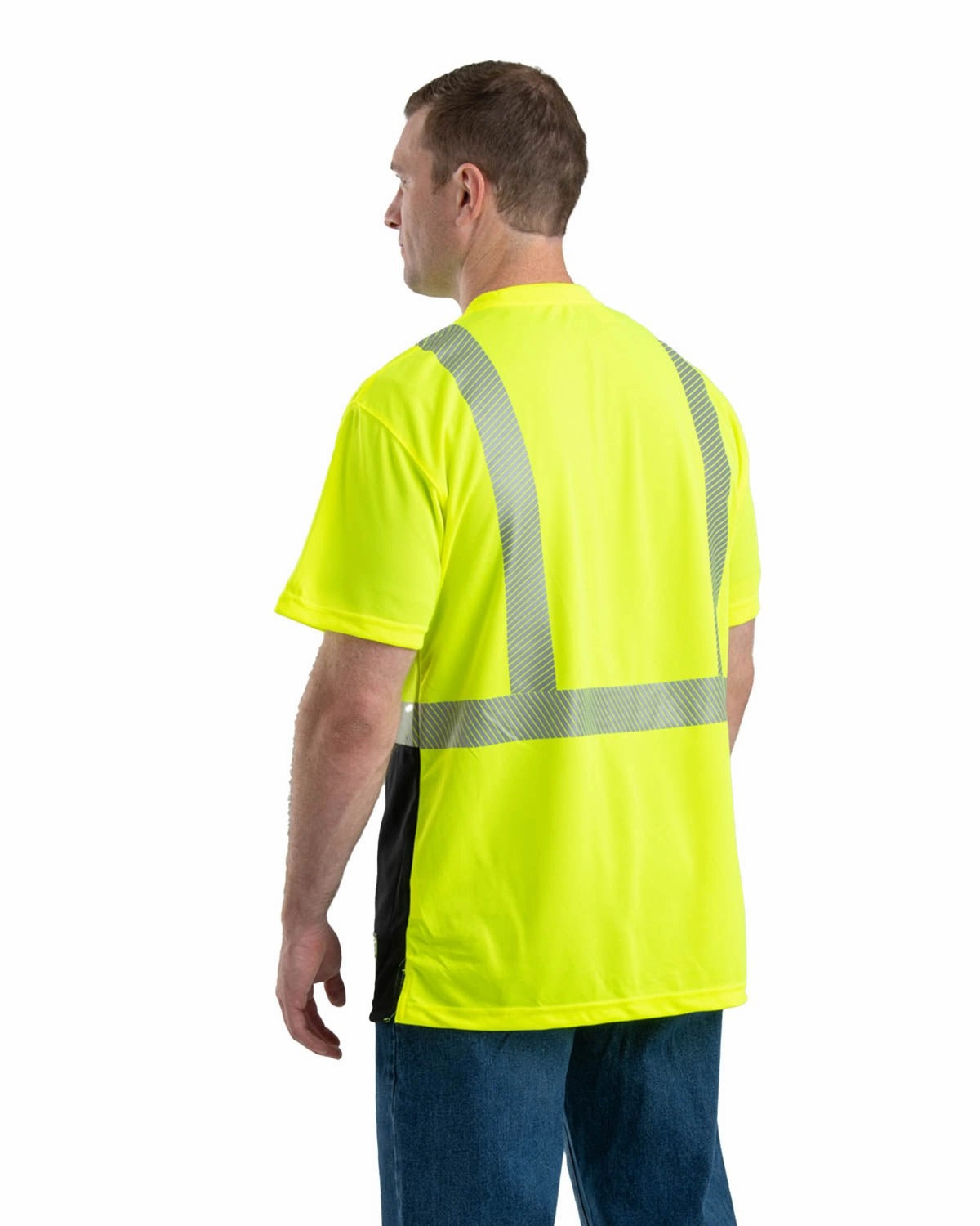Streetwear Work-to-Weekend Berne Mens Yellow Polyester Hi-Vis Class 2 Color Block Tee S/S