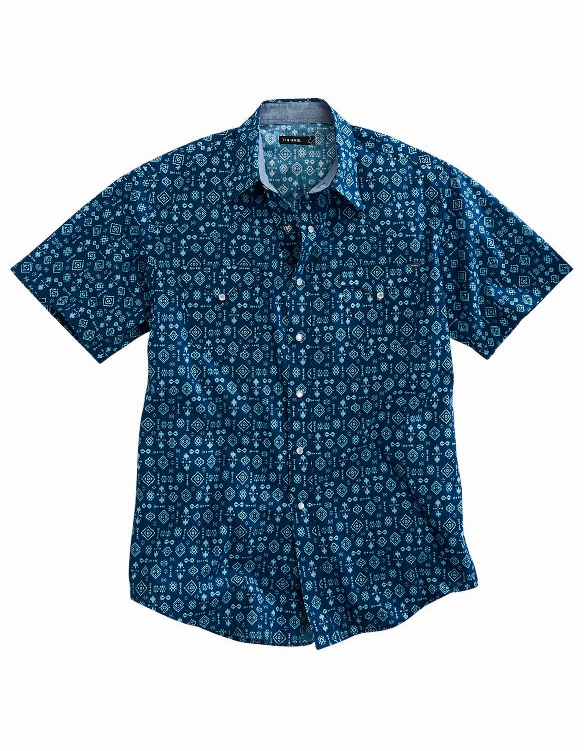 Lightweight Material Non Iron Material Tin Haul Mens 1954 Indigo Aztec Blue 100% Cotton S/S Shirt