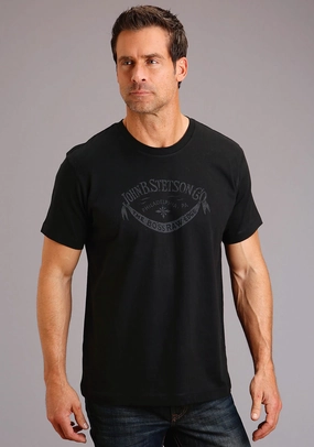 Brunch Outfit Gym Companion Stetson Mens Black 100% Cotton The Boss S/S Raw Edge T-Shirt