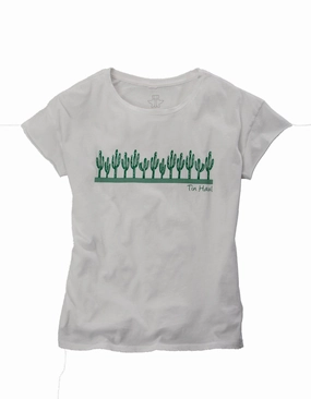 Tin Haul Womens White/Green 100% Cotton Cactus S/S T-Shirt Anti Pill Treatment