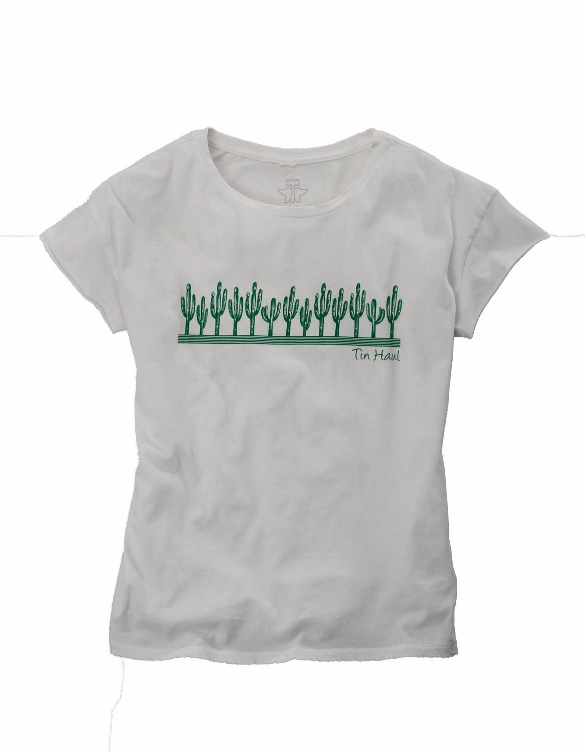 Tin Haul Womens White/Green 100% Cotton Cactus S/S T-Shirt Breathable Lining