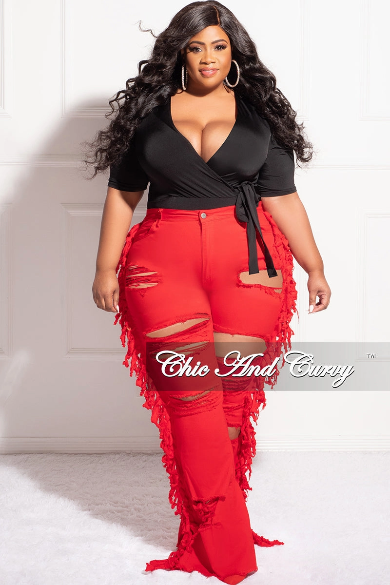 All Use Versatile Fashion Final Sale Plus Size Faux Wrap Bodysuit in Black