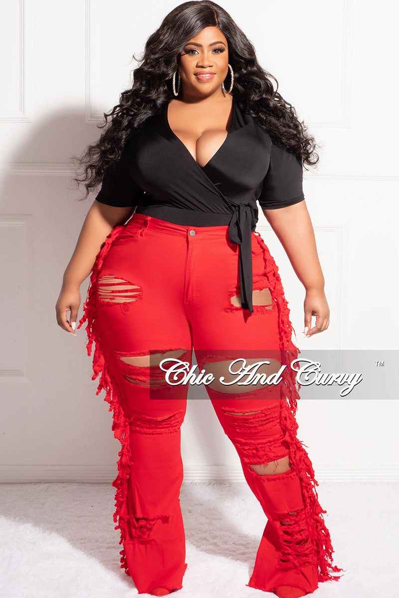 Work Ready Final Sale Plus Size Faux Wrap Bodysuit in Black