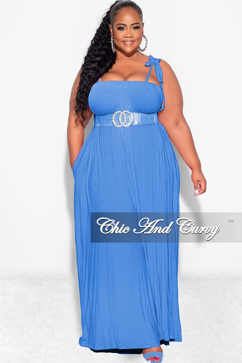 Casual Layer Final Sale Plus Size Oversized Jumpsuit with Self Tie Straps in Blue