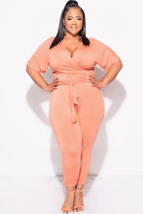 Cold Weather Wear EcoFriendlyDye Final Sale Plus Size 2pc Faux Wrap Top & Pants in Rust