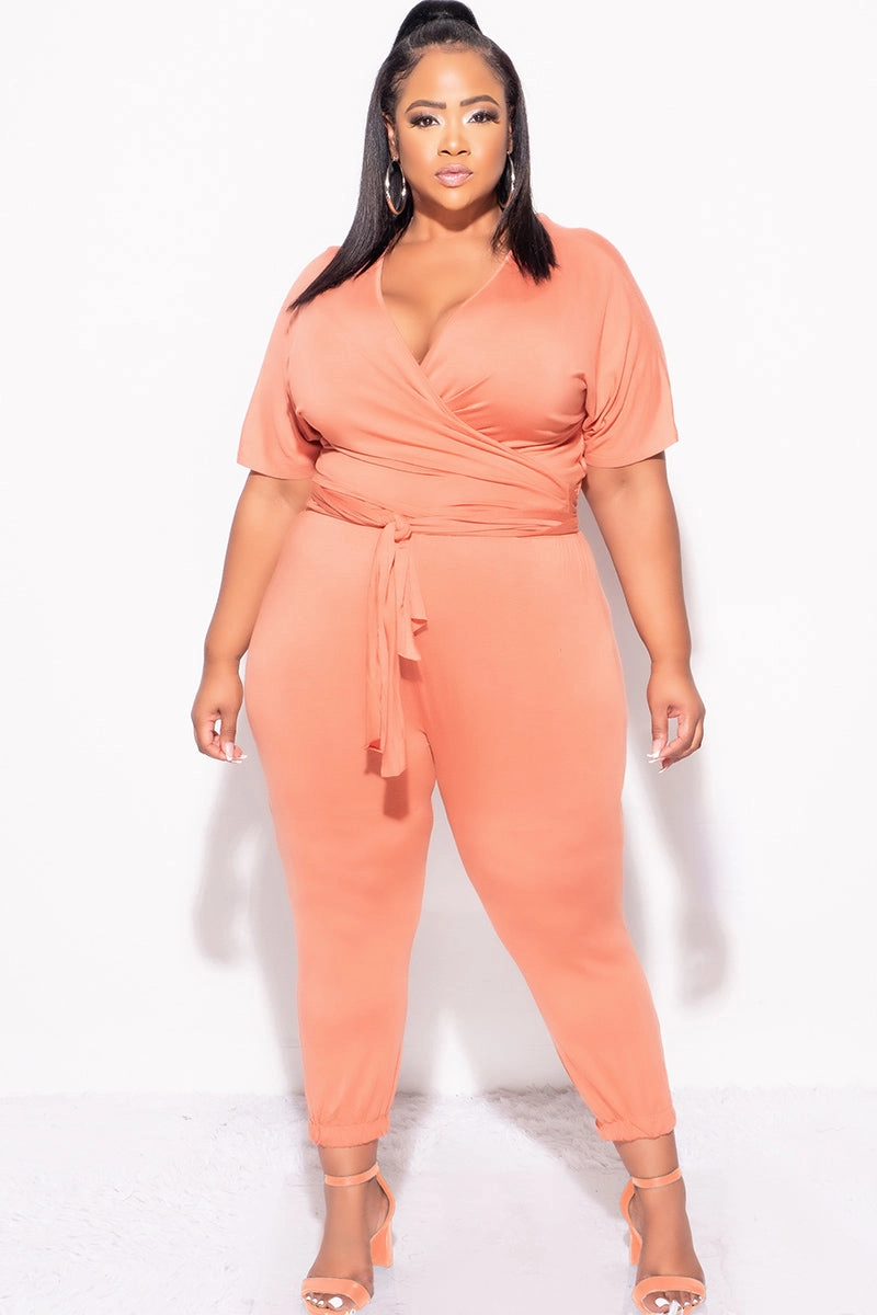 Final Sale Plus Size 2pc Faux Wrap Top & Pants in Rust Perfectly Relaxed