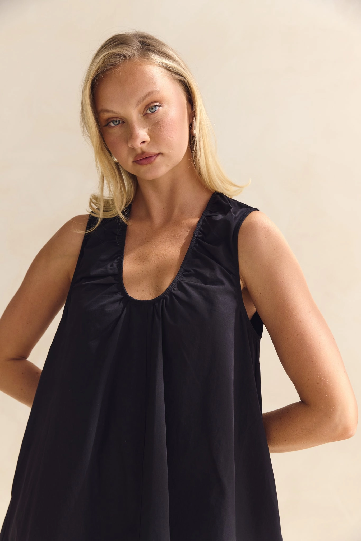 Raelle Mini Dress (Black) Sleek Outline Matte Look