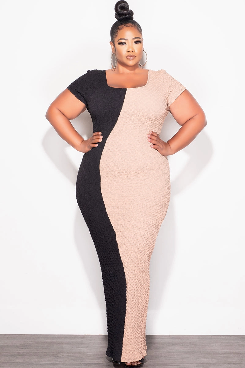 Final Sale Plus Size BodyCon Midi Dress in Black & Taupe Quick Pack Go Anywhere