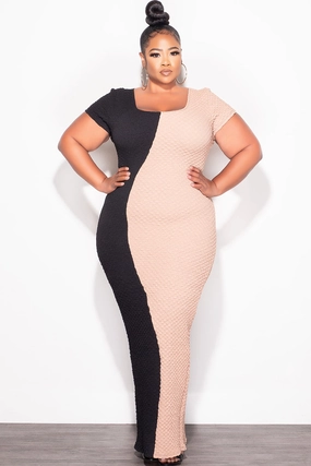 Final Sale Plus Size BodyCon Midi Dress in Black & Taupe Quick Pack Go Anywhere
