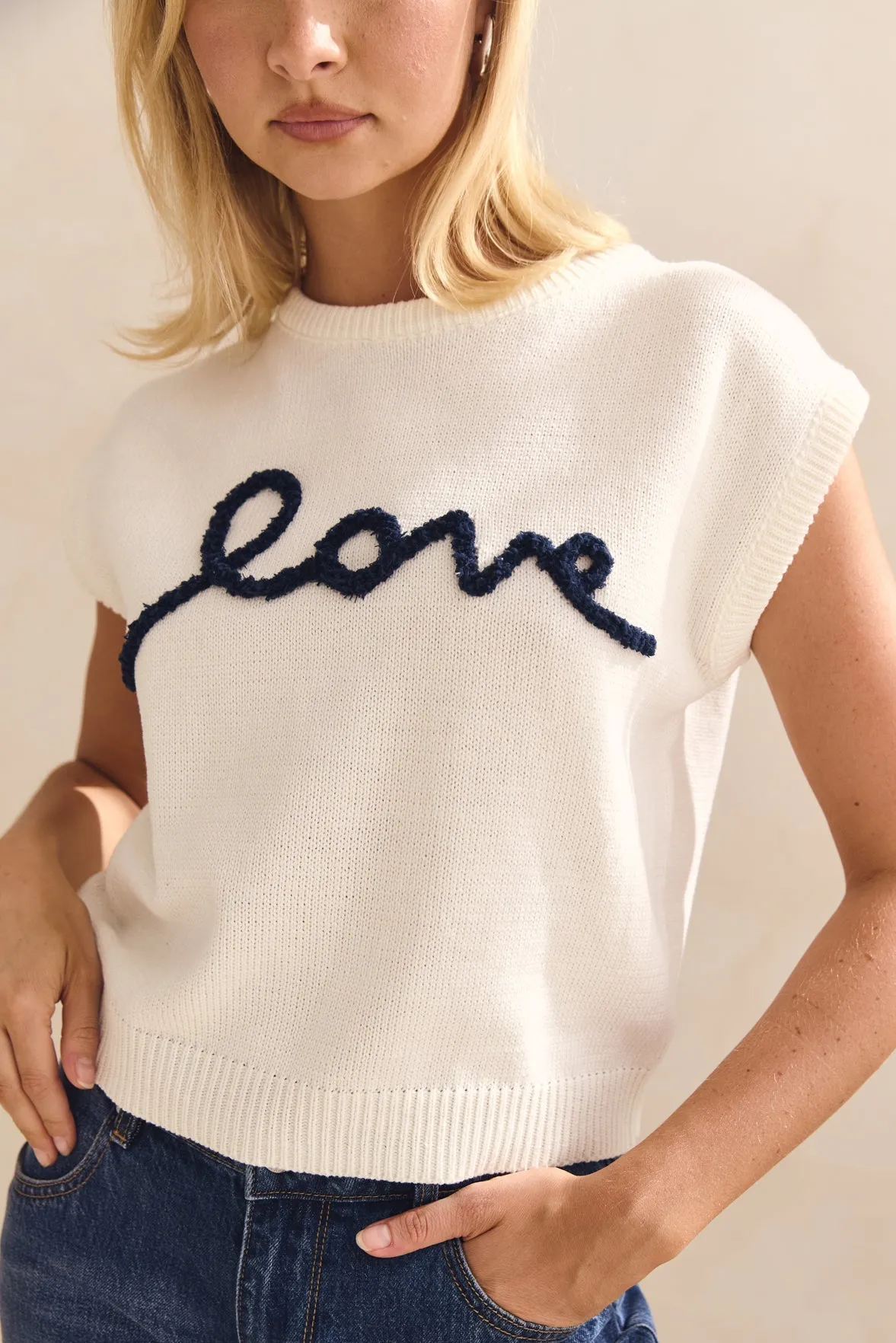 Caterina Knit Top (Cream) Rolled Hem Finish LightweightWeave