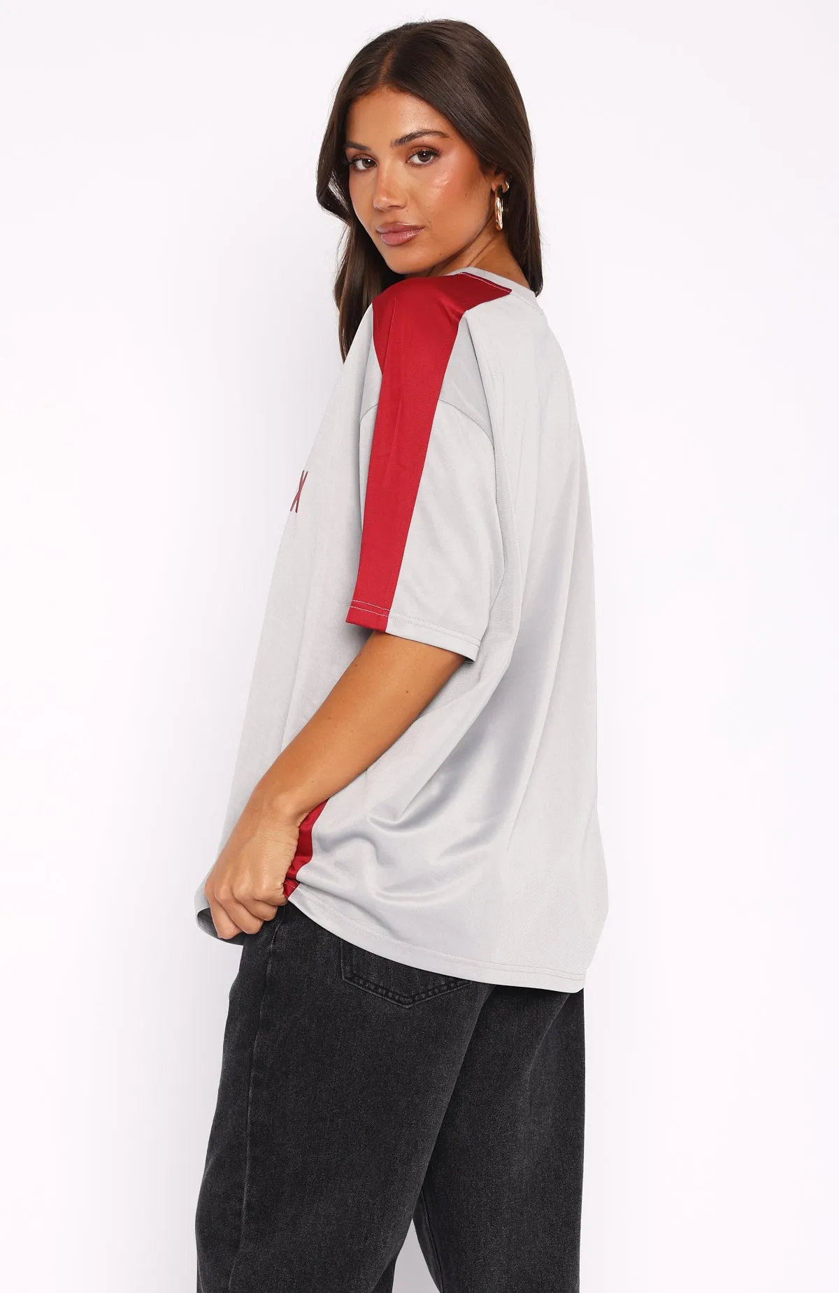 Checking Up On You Oversized Jersey Light Grey/Burgundy Thermoregulating Fabric LightweightMaterial