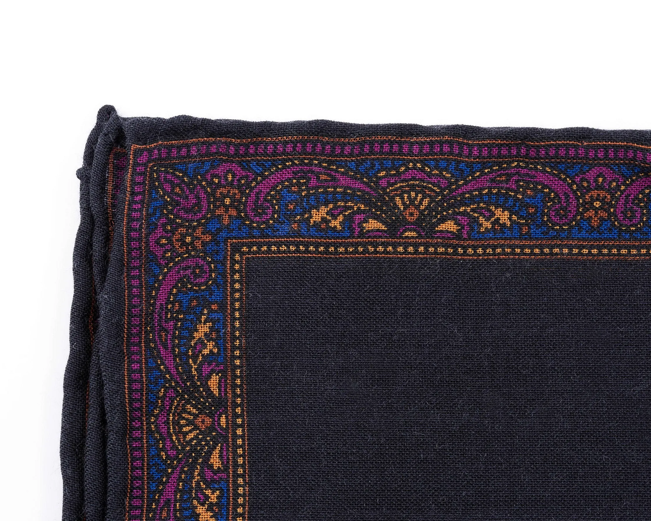 Charcoal & Purple Paisley Silk-Wool Pocket Square