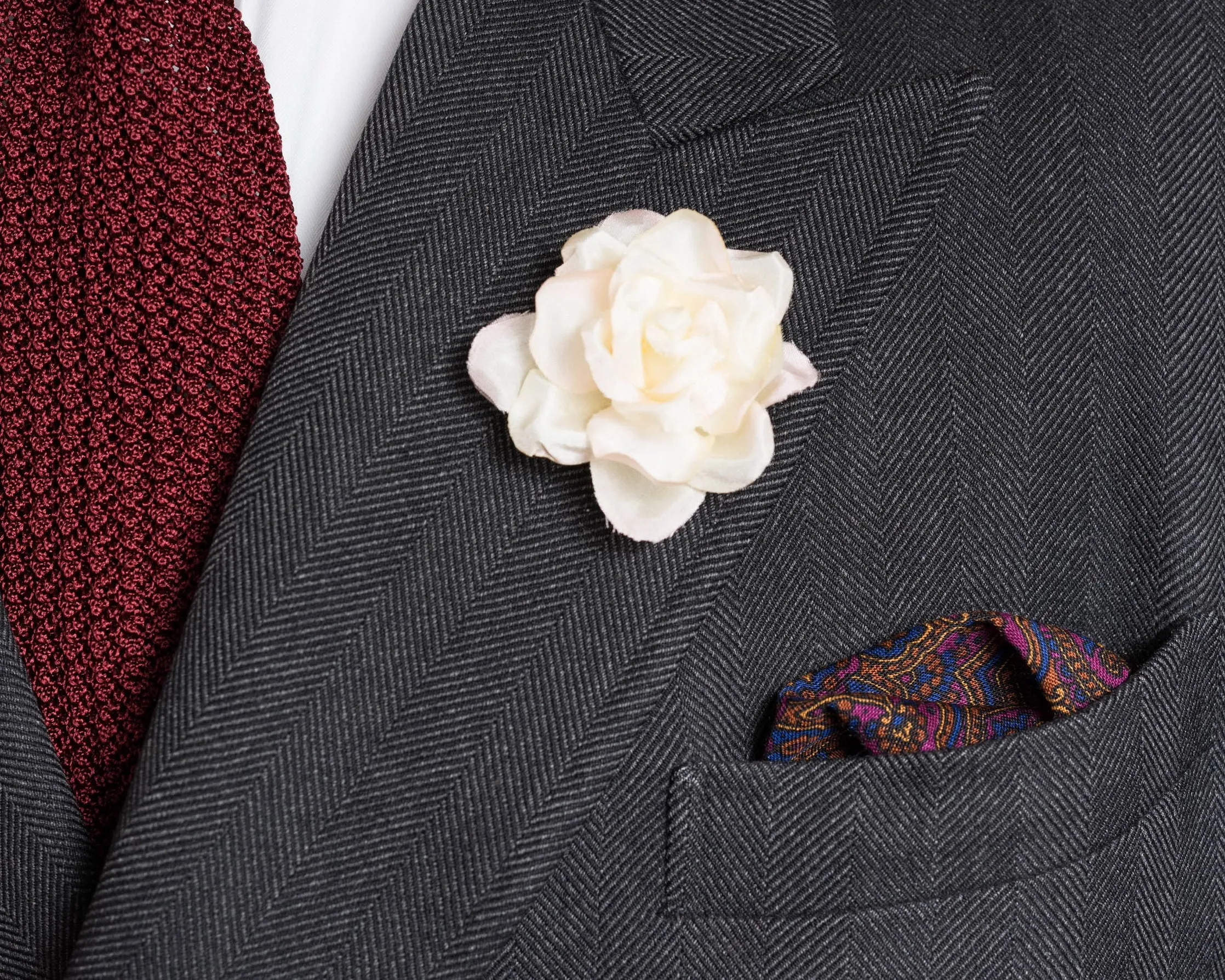 Charcoal & Purple Paisley Silk-Wool Pocket Square