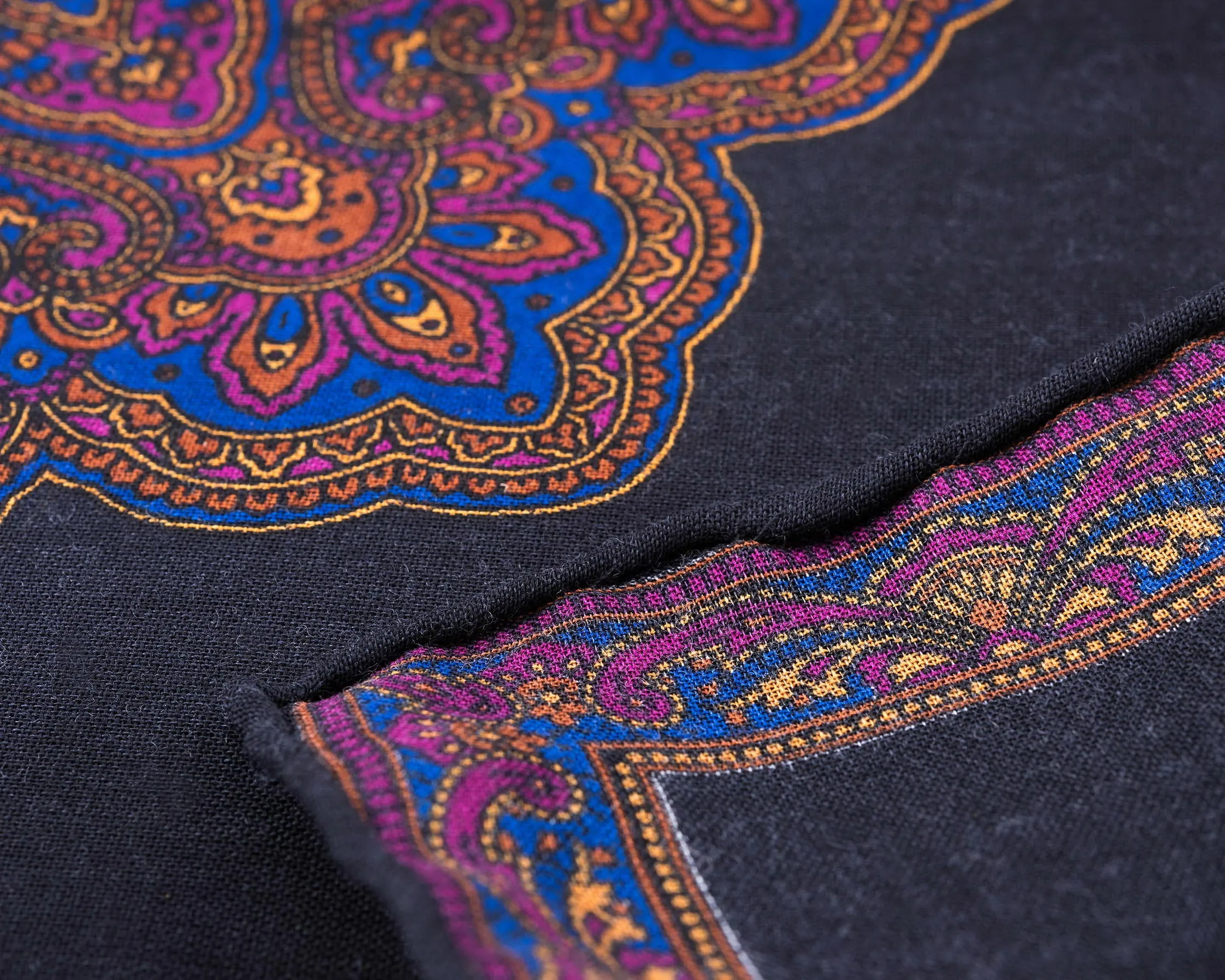 Charcoal & Purple Paisley Silk-Wool Pocket Square