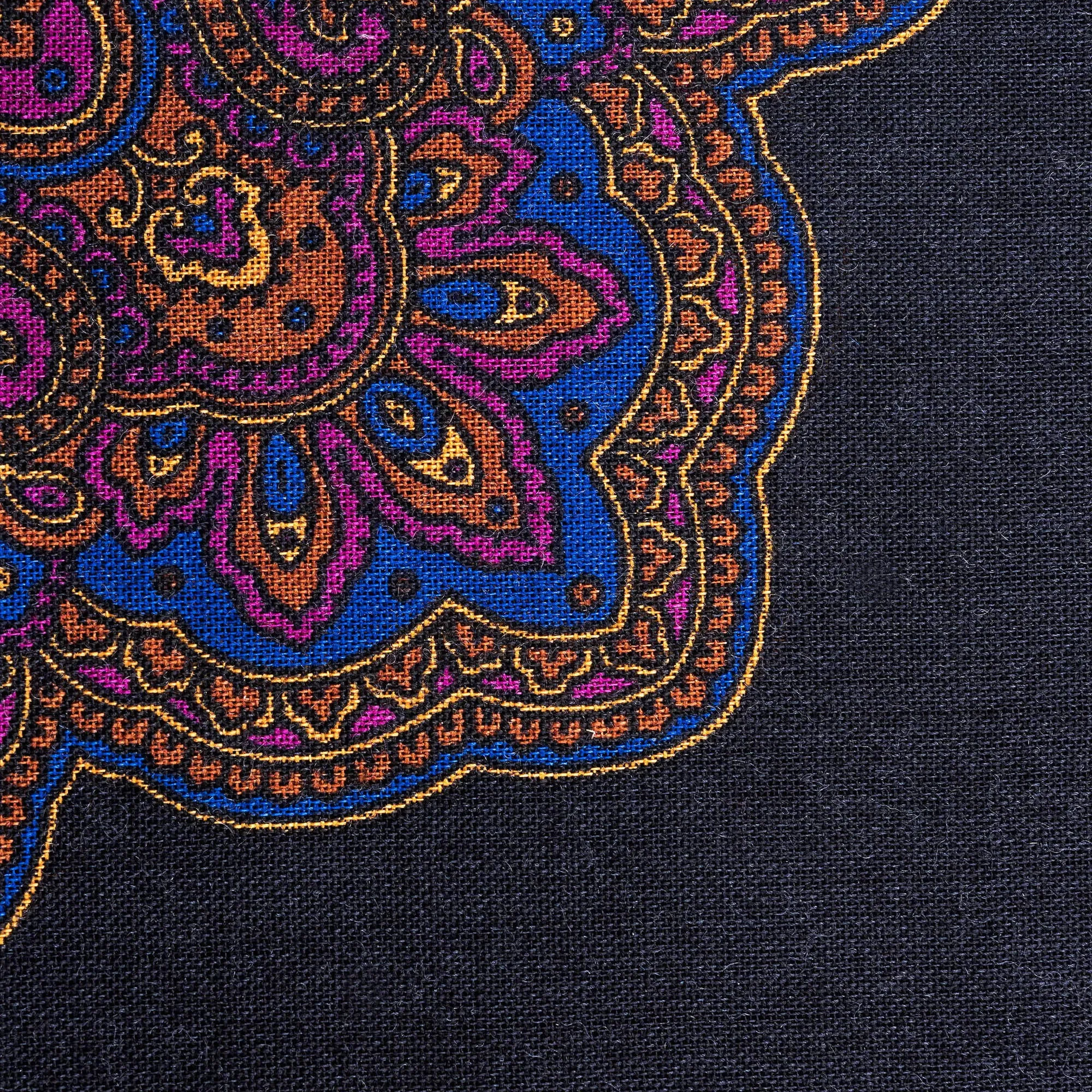 Charcoal & Purple Paisley Silk-Wool Pocket Square
