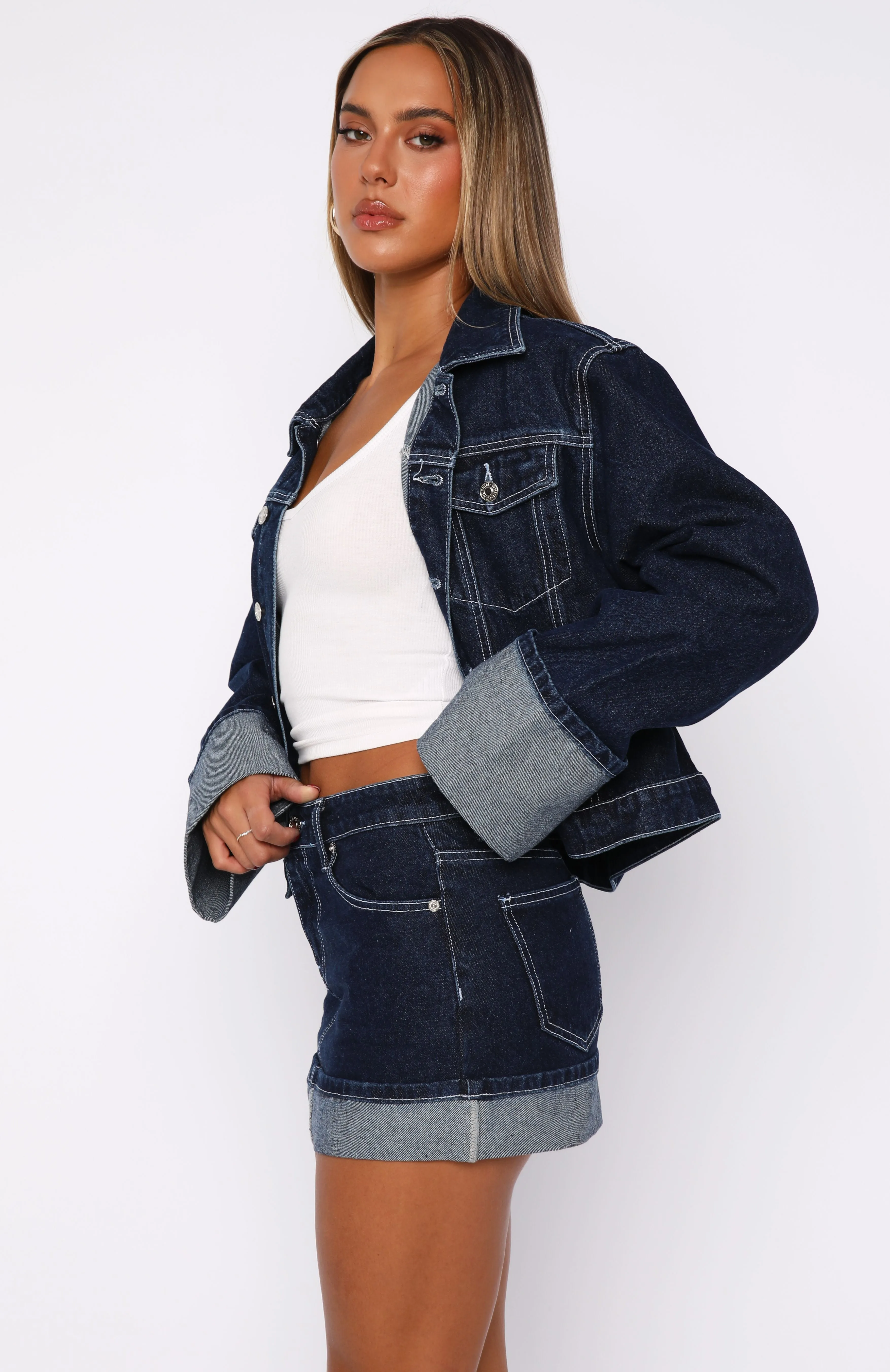 City Wear perforated design Charlotte Denim Mini Skirt Dark Indigo