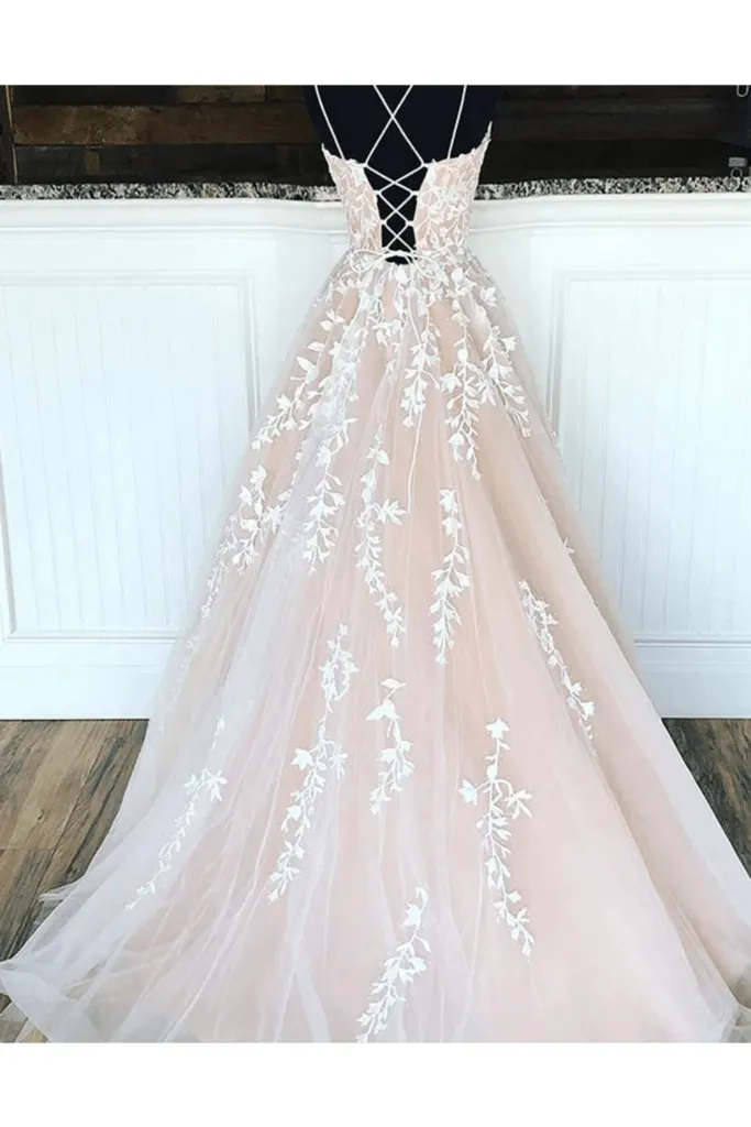 Cheap Plus Size Champagne Prom Dress Lace Long Evening Dress With Appliques