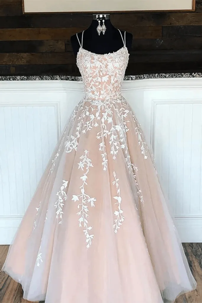 Cheap Plus Size Champagne Prom Dress Lace Long Evening Dress With Appliques