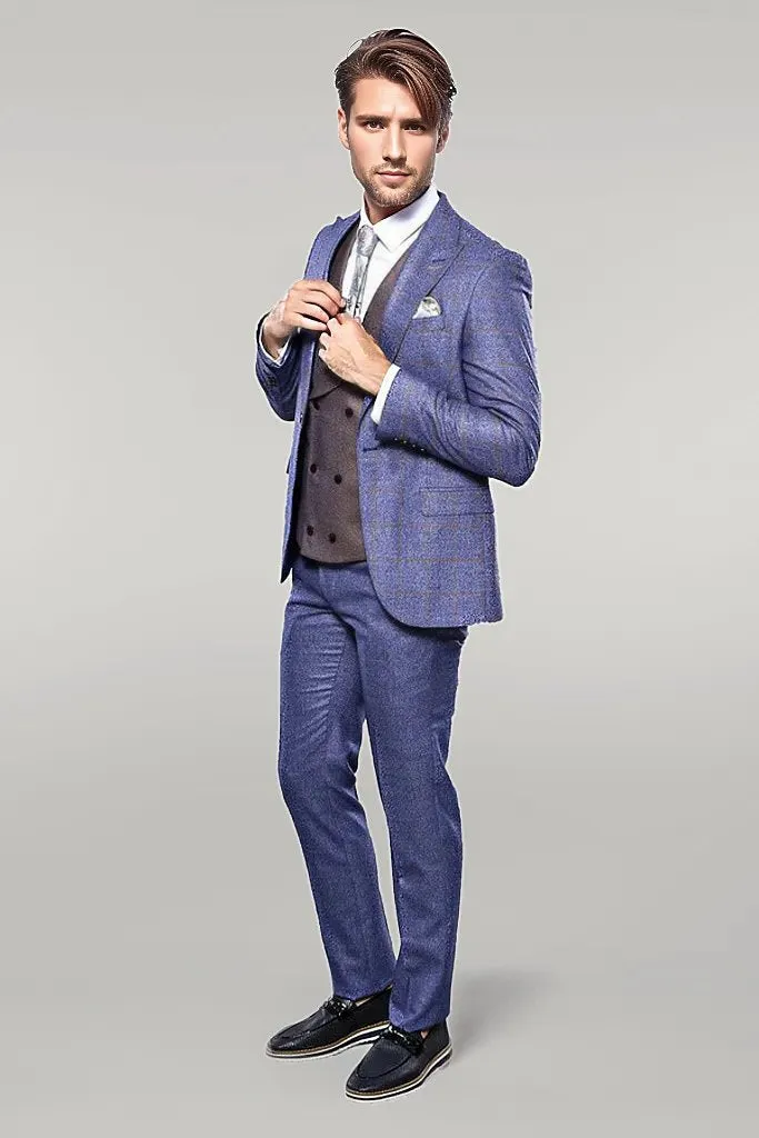 Checked Blue Men's Suit - Wessi