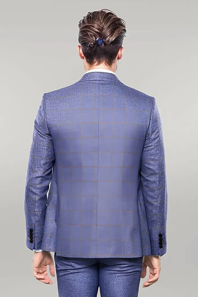 Checked Blue Men's Suit - Wessi