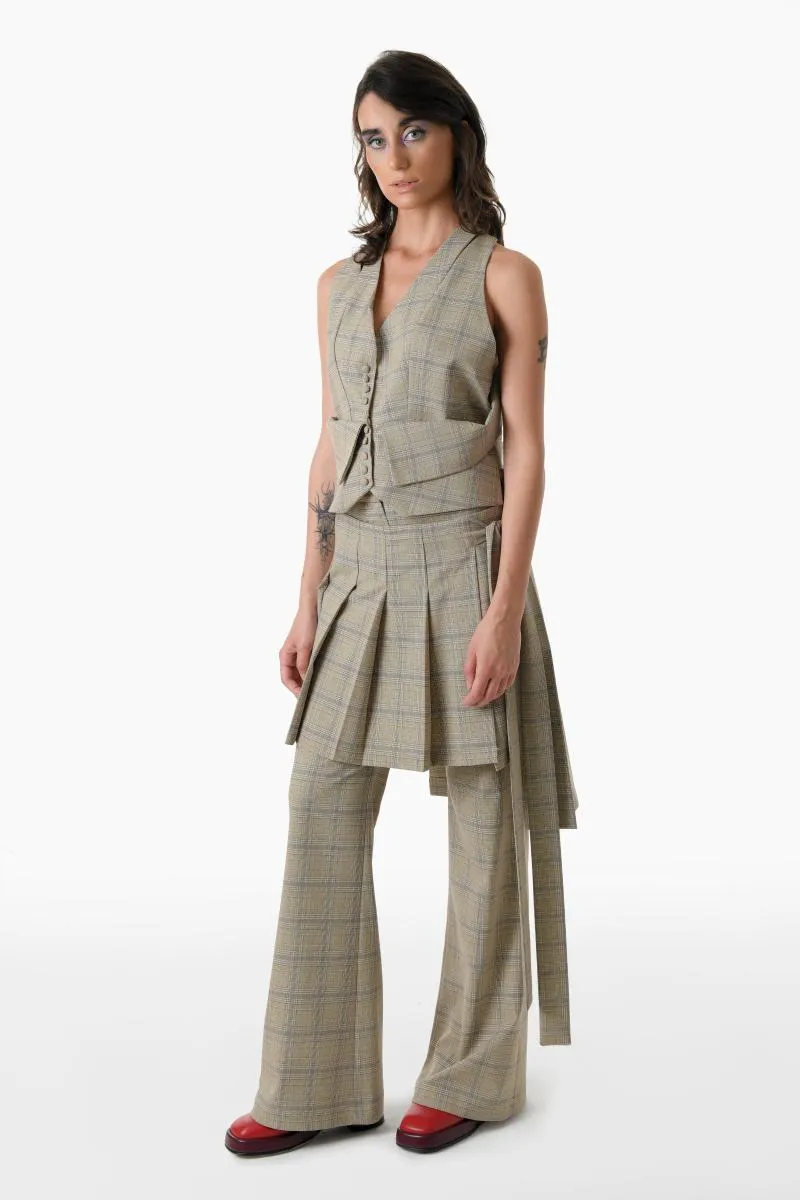 CHECKERED REMOVABLE SKIRT-PANTS IN BEIGE