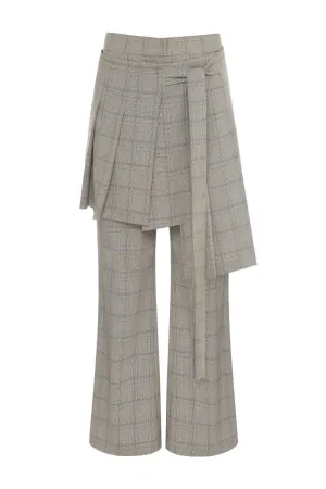 CHECKERED REMOVABLE SKIRT-PANTS IN BEIGE