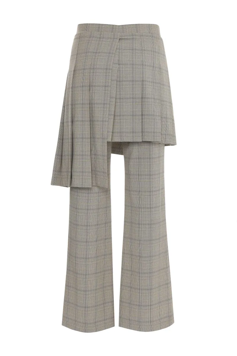 CHECKERED REMOVABLE SKIRT-PANTS IN BEIGE