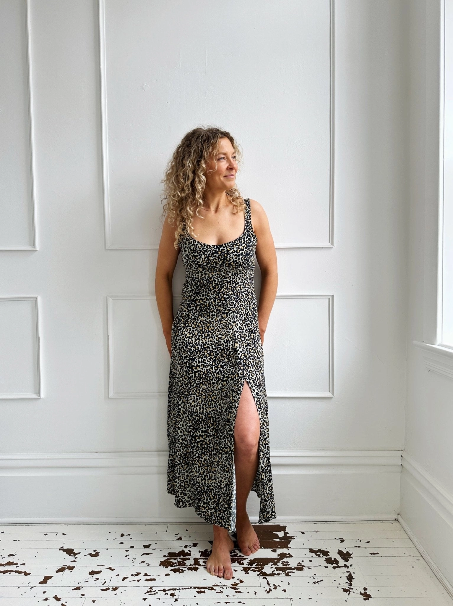 Satin-Finish Cheetah Print Empire Waist Dress - FINAL SALE