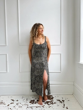 Satin-Finish Cheetah Print Empire Waist Dress - FINAL SALE