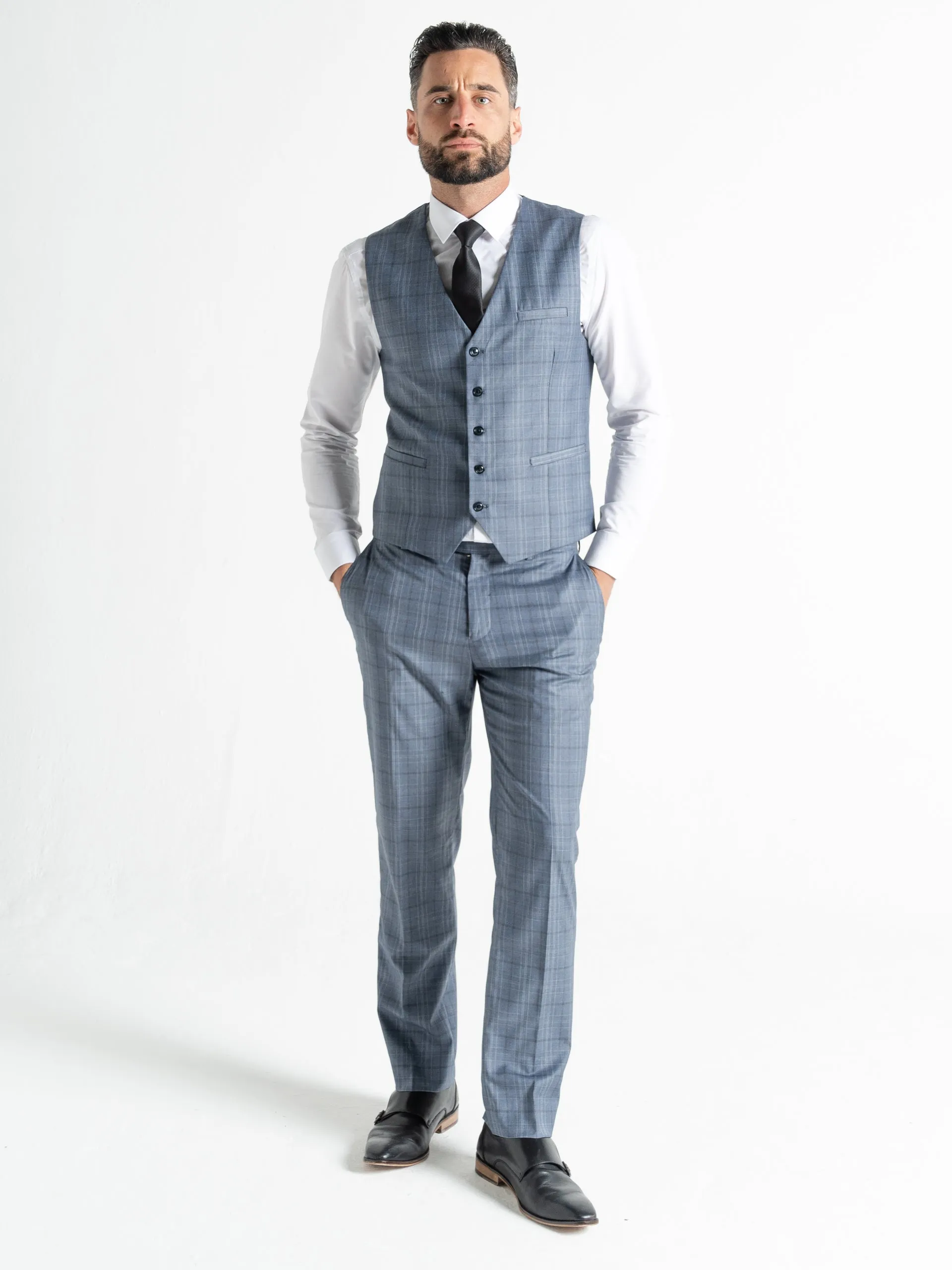 CHELSEA LIGHT BLUE WITH GREY AND WHITE CHECKS DETAILING