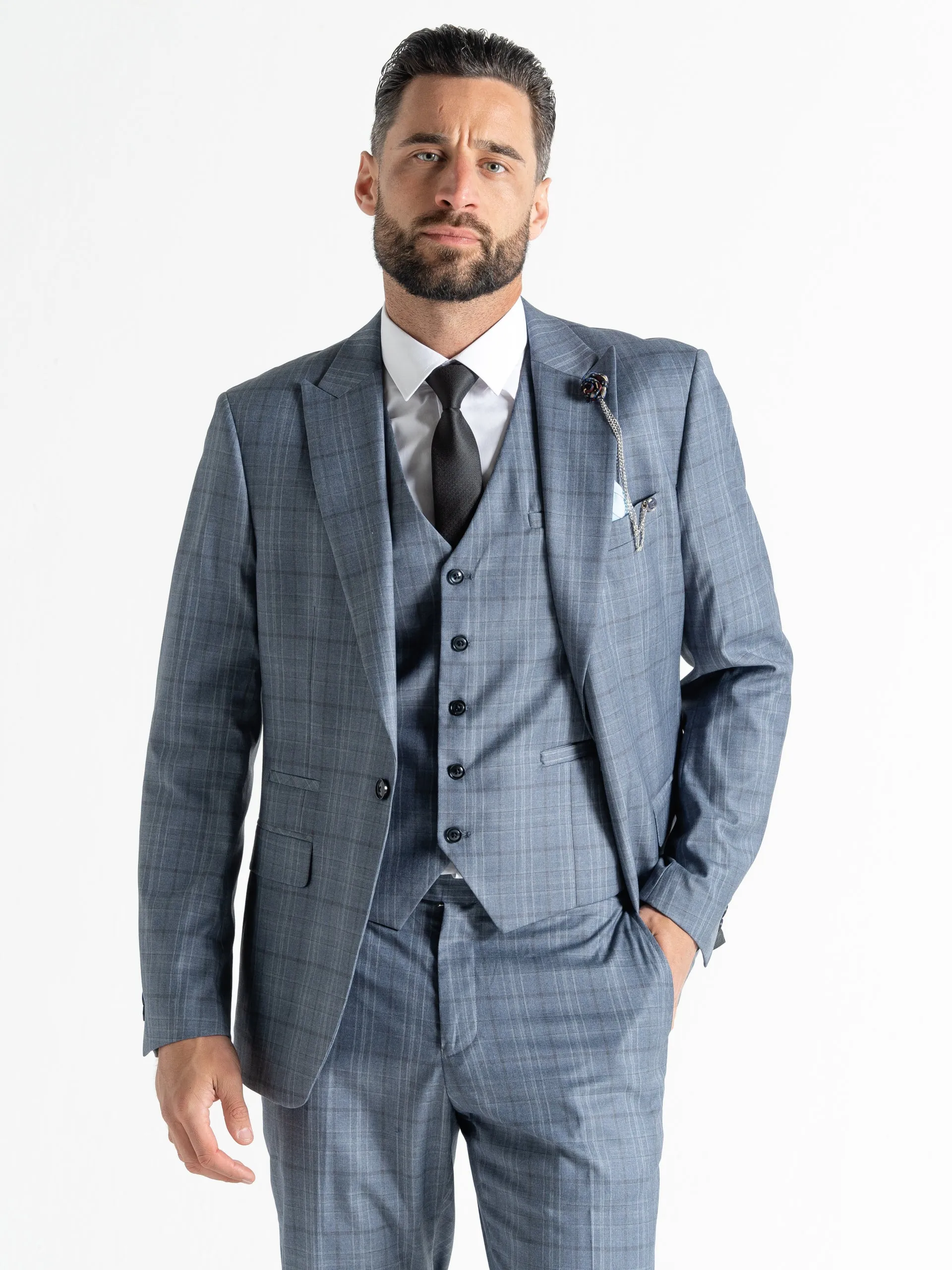 CHELSEA LIGHT BLUE WITH GREY AND WHITE CHECKS DETAILING