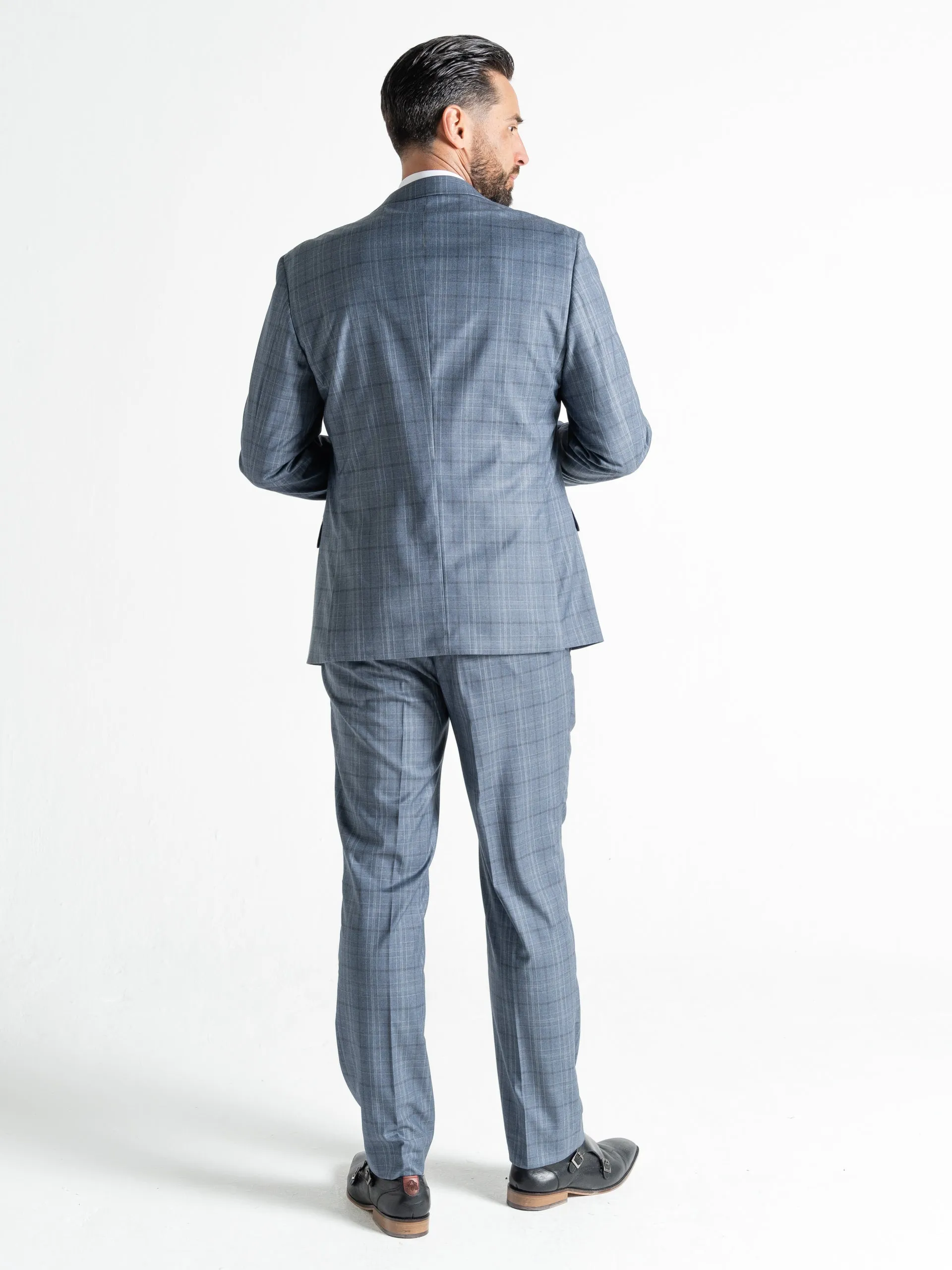 CHELSEA LIGHT BLUE WITH GREY AND WHITE CHECKS DETAILING