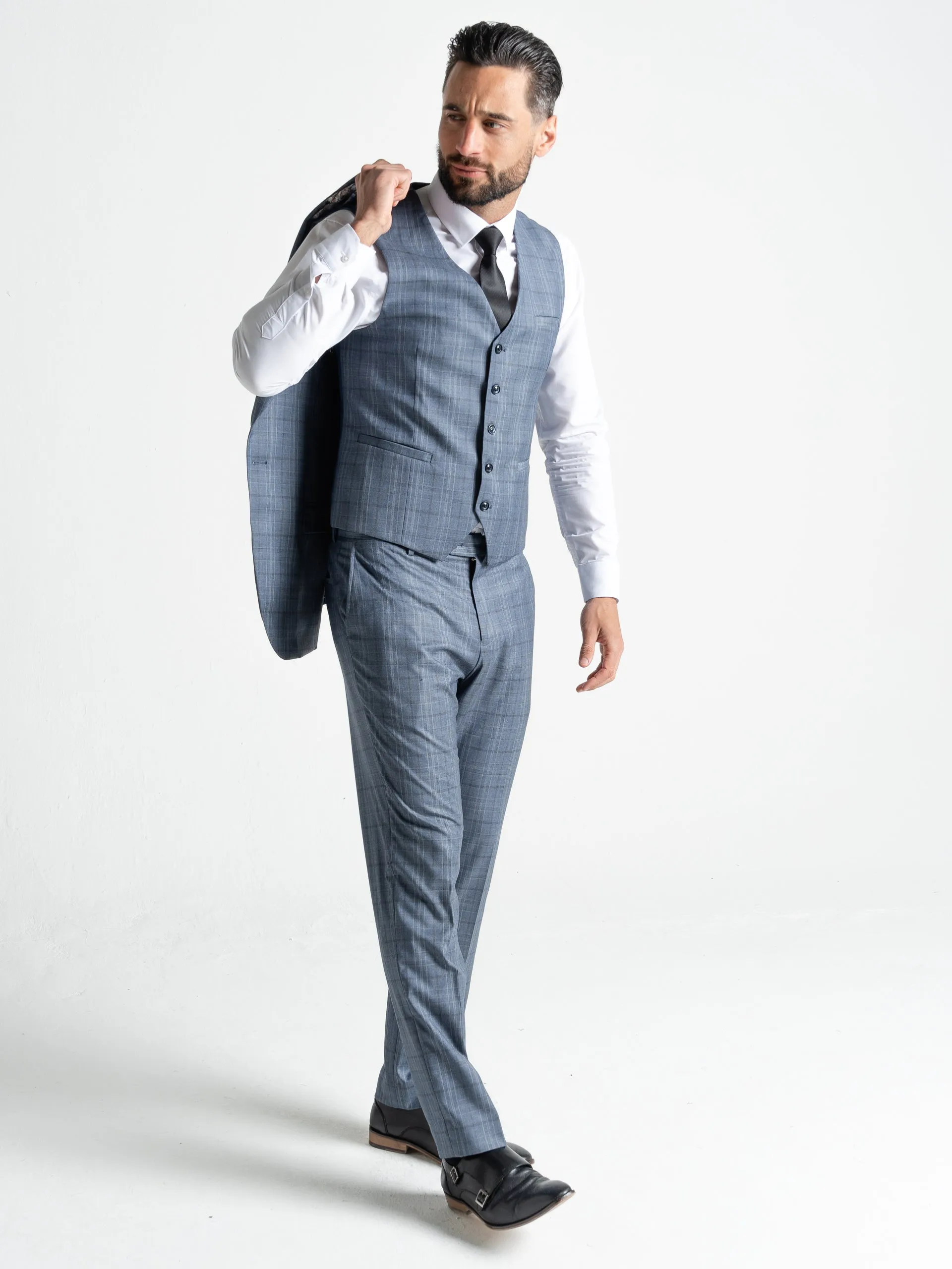 CHELSEA LIGHT BLUE WITH GREY AND WHITE CHECKS DETAILING