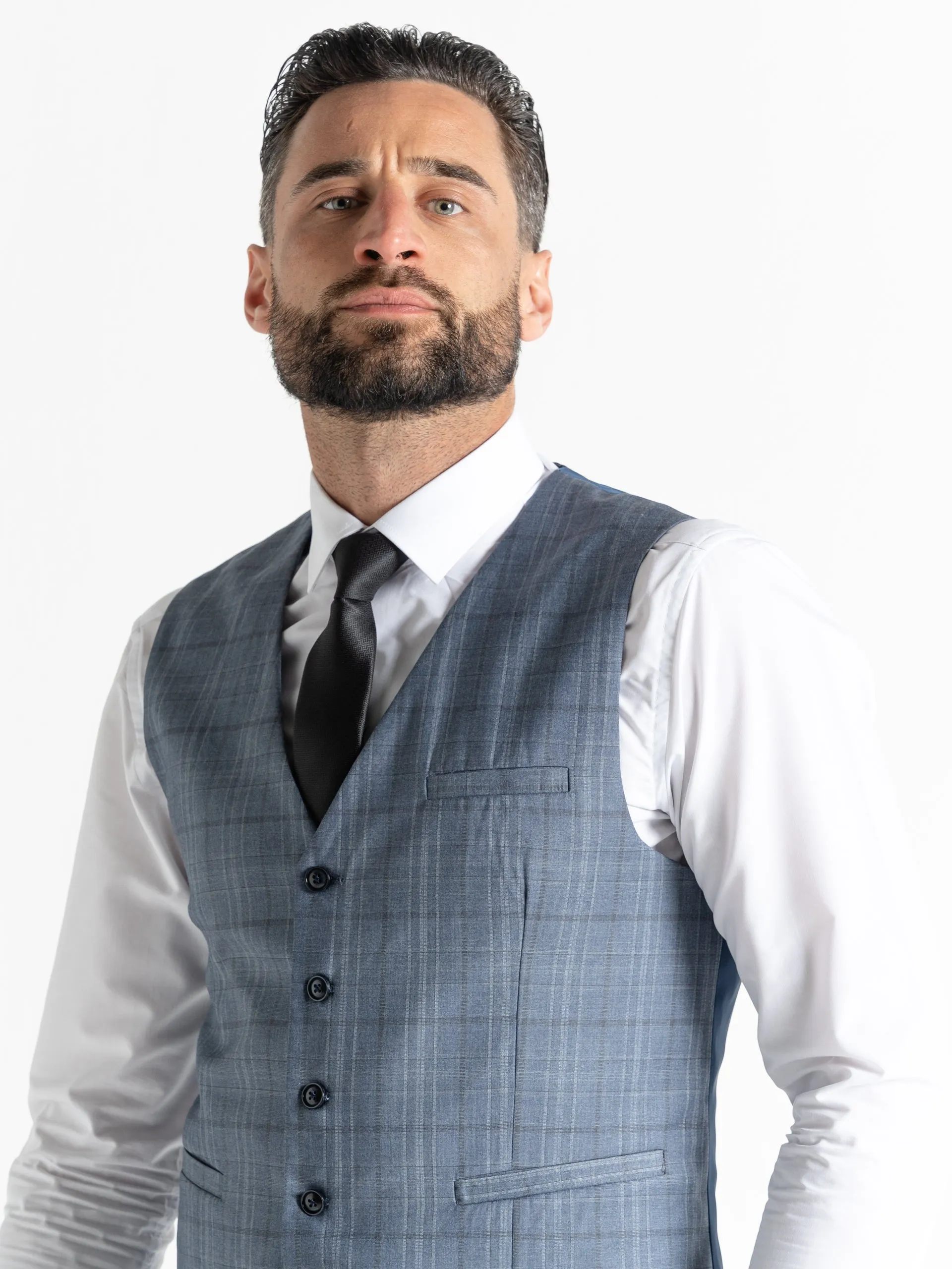CHELSEA LIGHT BLUE WITH GREY AND WHITE CHECKS DETAILING