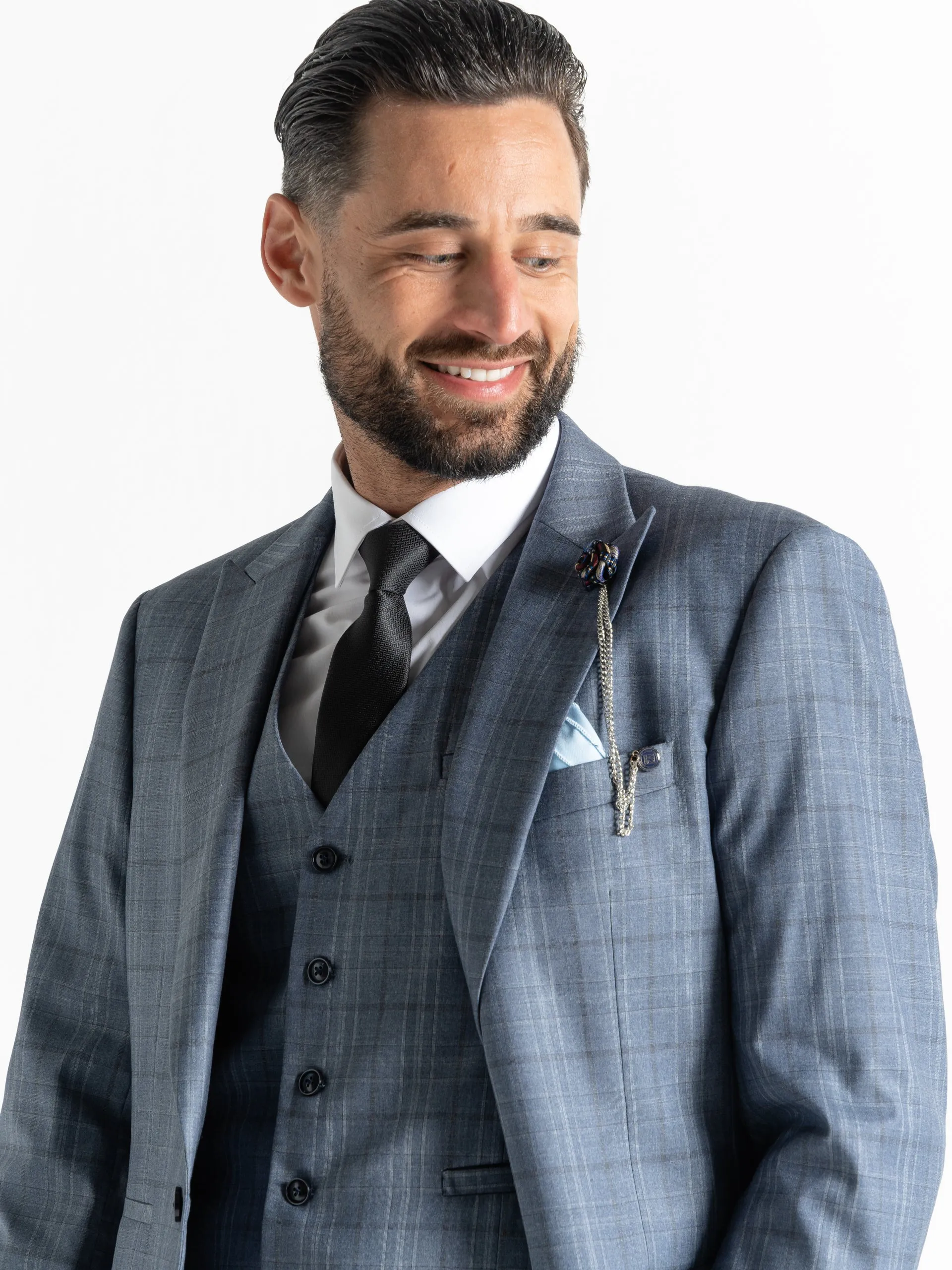 CHELSEA LIGHT BLUE WITH GREY AND WHITE CHECKS DETAILING